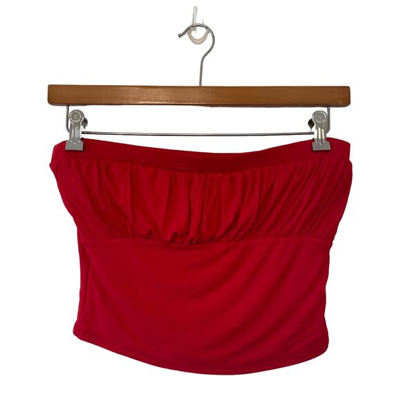 NWT Free People L red hot summer tube top cropped beach ruche solid casual rayon - Picture 1 of 8